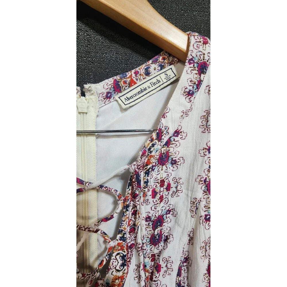 ABERCROMBIE & FITCH Women Maxi Dress‎ Sz Small White Floral Lace Up Boho Hippie